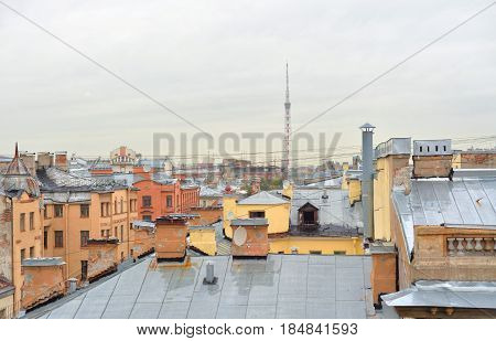 View of the center of St. Petersburg from the roof Russia. Petrogradsky Island.