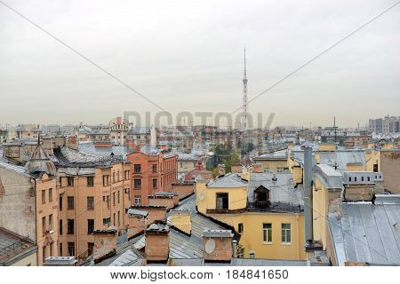 View of the center of St. Petersburg from the roof Russia. Petrogradsky Island.