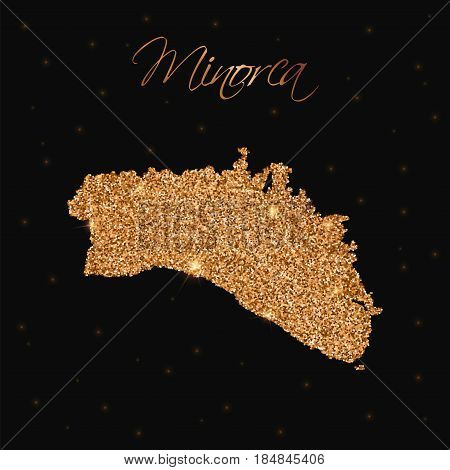 Minorca Map Filled With Golden Glitter. Luxurious Design Element, Vector Illustration.