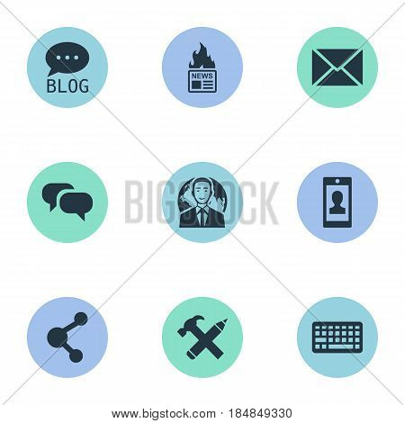 Vector Illustration Set Of Simple User Icons. Elements Share, International Businessman, Site And Other Synonyms Forum, Missive And Laptop.