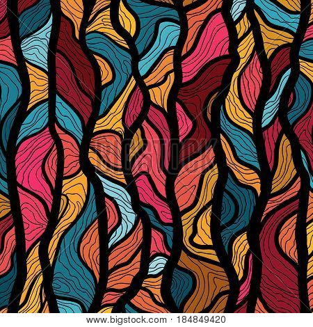 Vector hand drawn tree trunk texture background. Stained-glass window. Seamless vector pattern for print, textile design, fabric, home decor, website, wallpaper