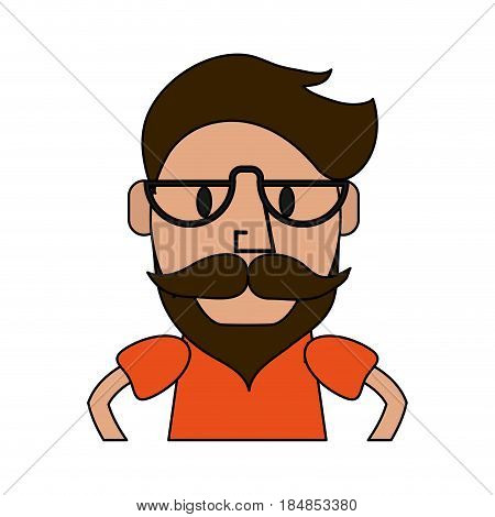 colorful silhouette half body caricature old man bearded vector illustration