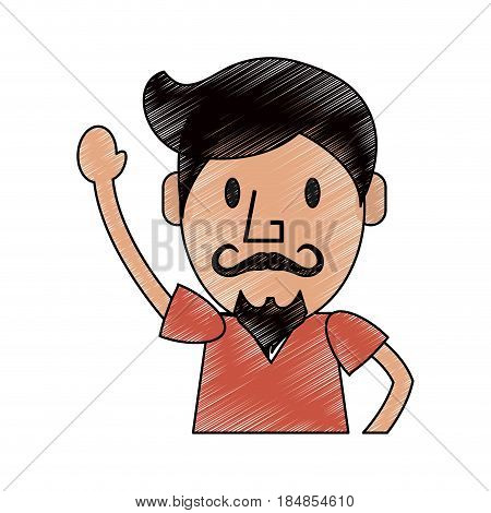 color pencil half body caricature old man with moustache vector illustration