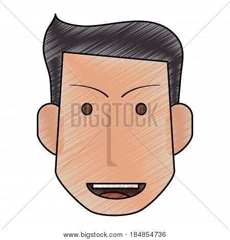 color pencil front face man with hairstyle and smile vector illustration
