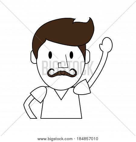 sketch color silhouette half body caricature old man with moustache vector illustration