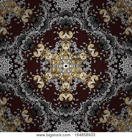 Abstract Background. Oriental Vector Classic Brown And Golden Pattern.