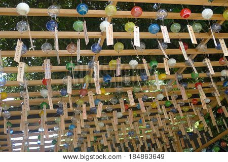 Colorful Japanese Wind Chimes on a Garden