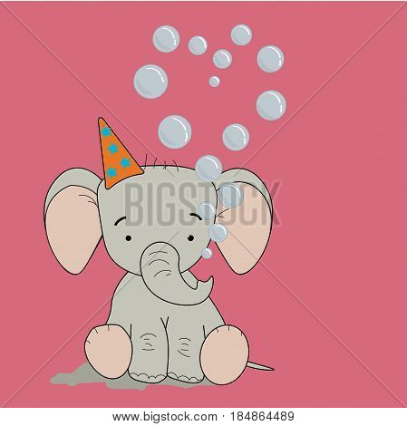 the picture elephant on the pink background with bubbles heart