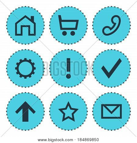 Vector Illustration Of 9 User Icons. Editable Pack Of Alert , Handset, Mainpage Elements.
