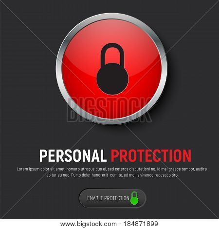 Design Of A Black Web Banner With A Red Round Button And An Icon Of A Hinged Closed Lock.