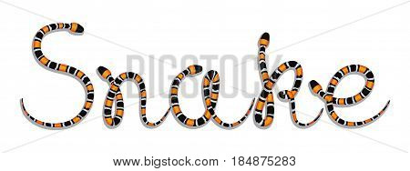 Snake Word Composed of Colored Serpents Isolated on White Background. Vector illustration
