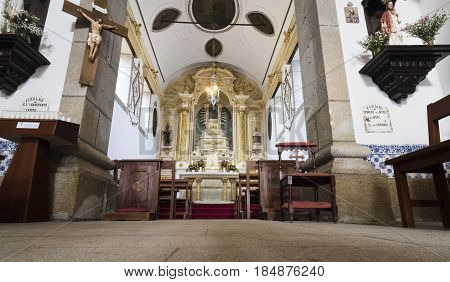 PONTE DE LIMA, PORTUGAL - OCTOBER 7, 2016: View of the chancel of the baroque church of Santo Antonio da Torre Velha in Ponte de Lima Portugal