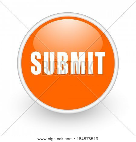 Submit modern design glossy orange web icon on white background.