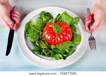 Woman Hands With  A Green Salad