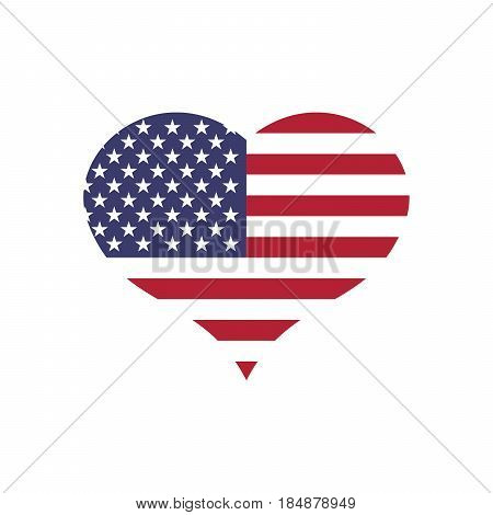 USA flag in a shape of heart. Patriotic national symblol of United States of America. Simple flat vector illustration.