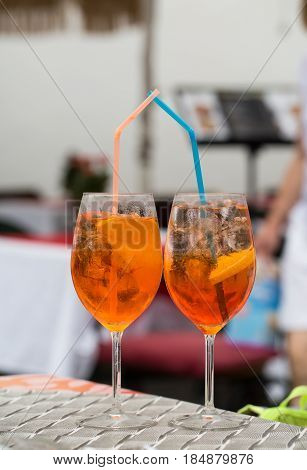 Traditional Spritz aperitif in a bar in Italy