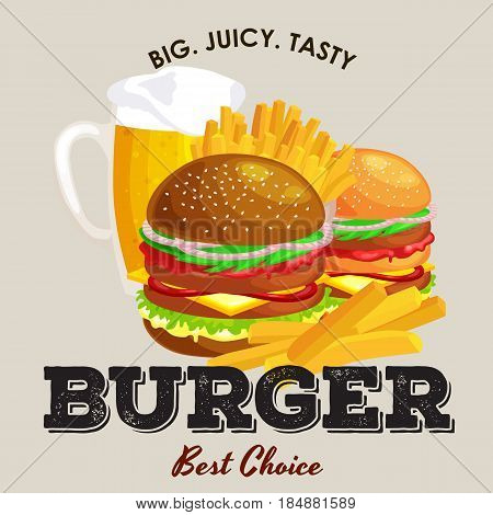 tasty burger with grilled beef and fresh vegetables dressed with sauce in bun for snack or lunch, hamburger is classical american fast food meal usual in menu could be barbecue meat bread tomato and cheese