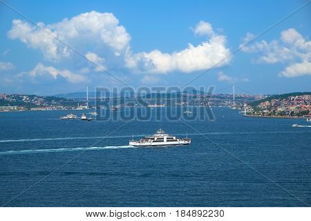 The view of the Bosphorus with the Bosphorus bridge from the Topkapi Palace. Istanbul Turkey.