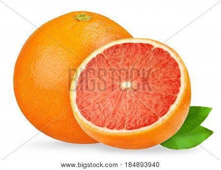 Isolated grapefruit. Pink grapefruits isolated on white background, with clipping path.
