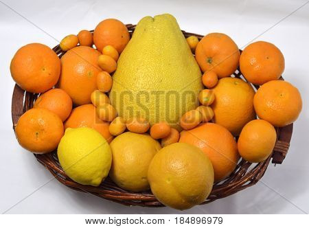 Citrus fruit pomelo grapefruit lemon orange mandarin orange chinese in the basket