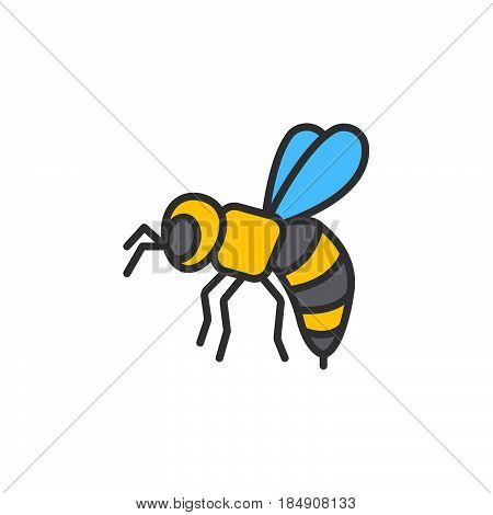 Bee wasp line icon filled outline vector sign linear colorful pictogram isolated on white. Symbol logo illustration