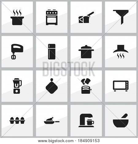 Set Of 16 Editable Food Icons. Includes Symbols Such As Oven, Grill, Refrigerator And More. Can Be Used For Web, Mobile, UI And Infographic Design.