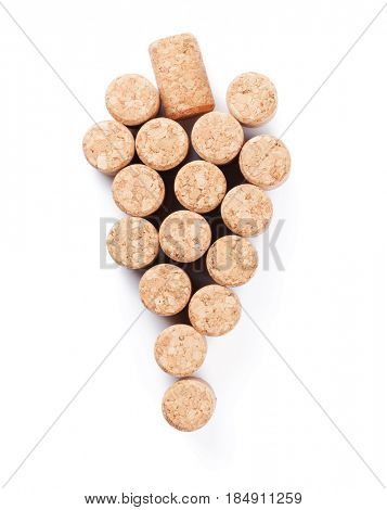 Wine corks grape shape. Isolated on white background. Top view