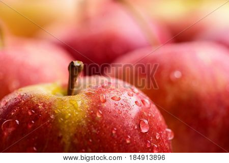 Many Red Apples, Fresh Fruit Background In Market