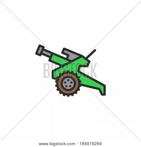 Howitzer cannon line icon filled outline vector sign linear colorful pictogram isolated on white. Symbol logo illustration