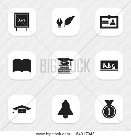 Set Of 9 Editable Science Icons. Includes Symbols Such As School Board, Literature, Graduate And More. Can Be Used For Web, Mobile, UI And Infographic Design.