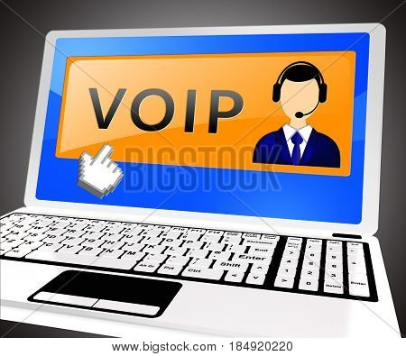 Voip Laptop Shows Internet Voice 3D Illustration