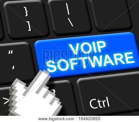 Voip Software Key Shows Internet Voice 3D Illustration