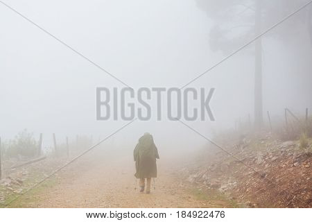 Hiking in famous Lycian Way in the Turkey. Backpacker in the trail.