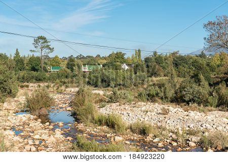 A view of Greyton and the Gobos River. Greyton is a small town in the Western Cape Province of South Africa