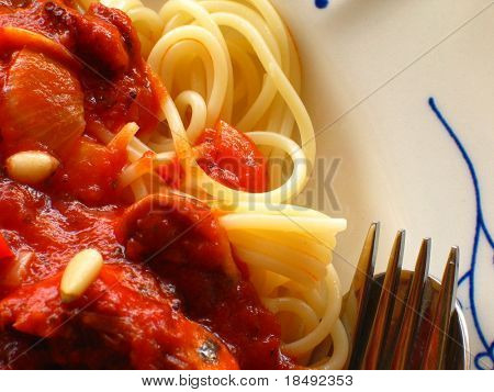 Spaghetti Closeup med gaffel