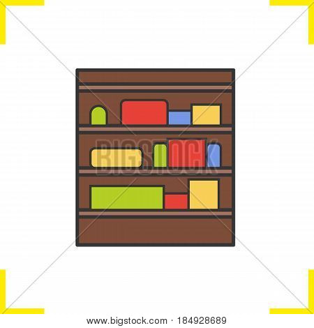 Shop shelves color icon. Supermarket stand with goods. Isolated vector illustration