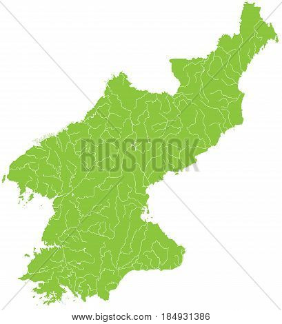 Large and detailed map of North Korea with all rivers and lakes.