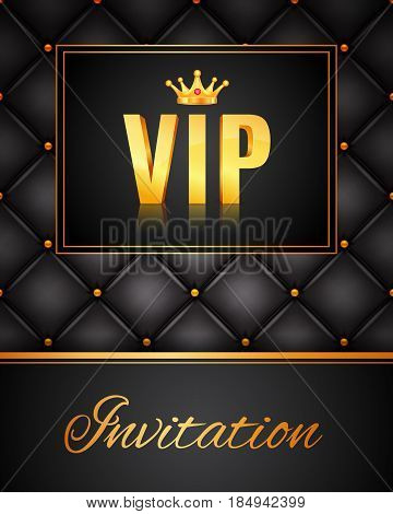 VIP abstract quilted background. Vip party invitation. Golden letters with crown. EPS10 vector