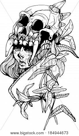 girl portrait wih skull and lili vector clipart