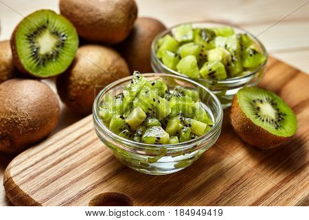 Healthy Food. Tropical Fruit. Whole And Sliced Kiwi. Kiwi Fruit. Still Life. Juicy Kiwi On The Woode