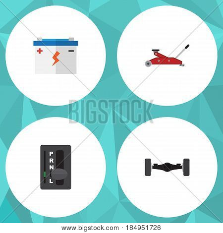 Flat Service Set Of Automatic Transmission, Lifting, Accumulator And Other Vector Objects. Also Includes Battery, Car, Automobile Elements.