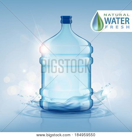 Big bottle with clean fresh water. Plastic container for the cooler. Delivery and purification. Stock vector illustration.