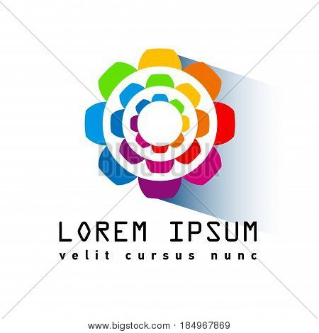 Industry cogwheel sign. Branding Identity. Corporate vector logo design. Colorful. Flowwer label. Rainbow symbol