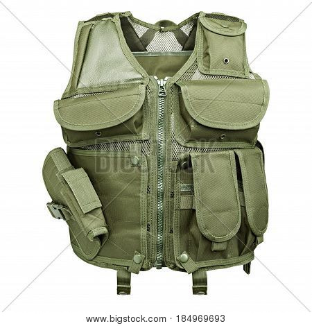 camouflage, military body armor, mannequin, isolated on white background