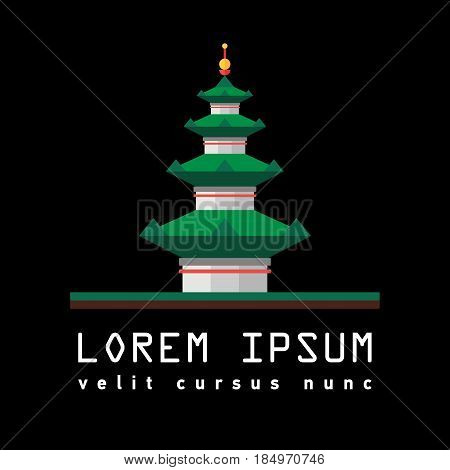 Flat icon of pagoda. Symbol of Eastern culture. Asian temple. Building
