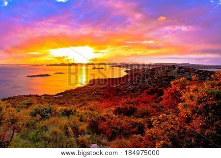 Amazing Colorful Sunset Panorama Of Pakostane Archipelago