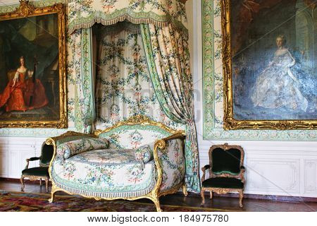 PARIS, FRANCE - SEPTEMBER 12, 2015: Palace of versailles, ludovic XIV sofa