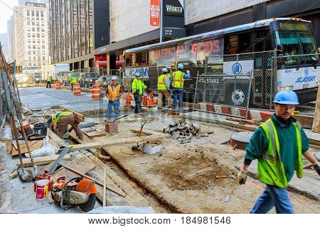 New York City, Usa - 04, 2017 : Road Construction And Road Works In Manhattan