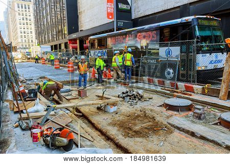 New York City, Usa - 04, 2017 : Road Works In Manhattan And Road Construction