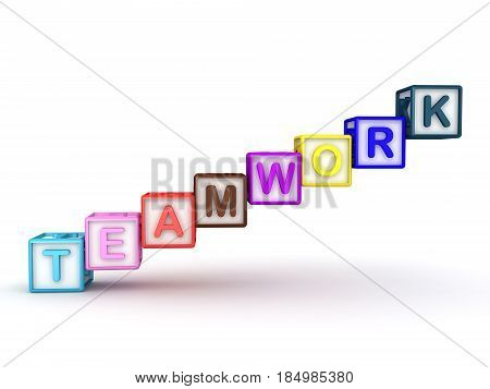 3D illustration of letter cubes spelling out teamwork. Image can be used in any situation where teamwork needs to be emphasized.